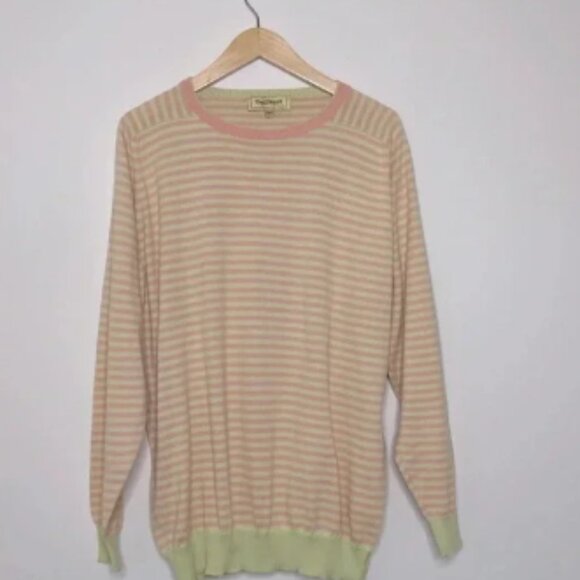 Paul Stuart Cotton Striped Crewneck Sweater luxury preppy layers ultra soft - Picture 1 of 5